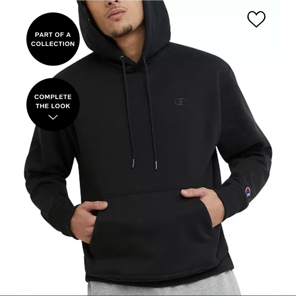 NWT Champion Men's Powerblend Fleece Black Hoodie - Picture 4 of 5